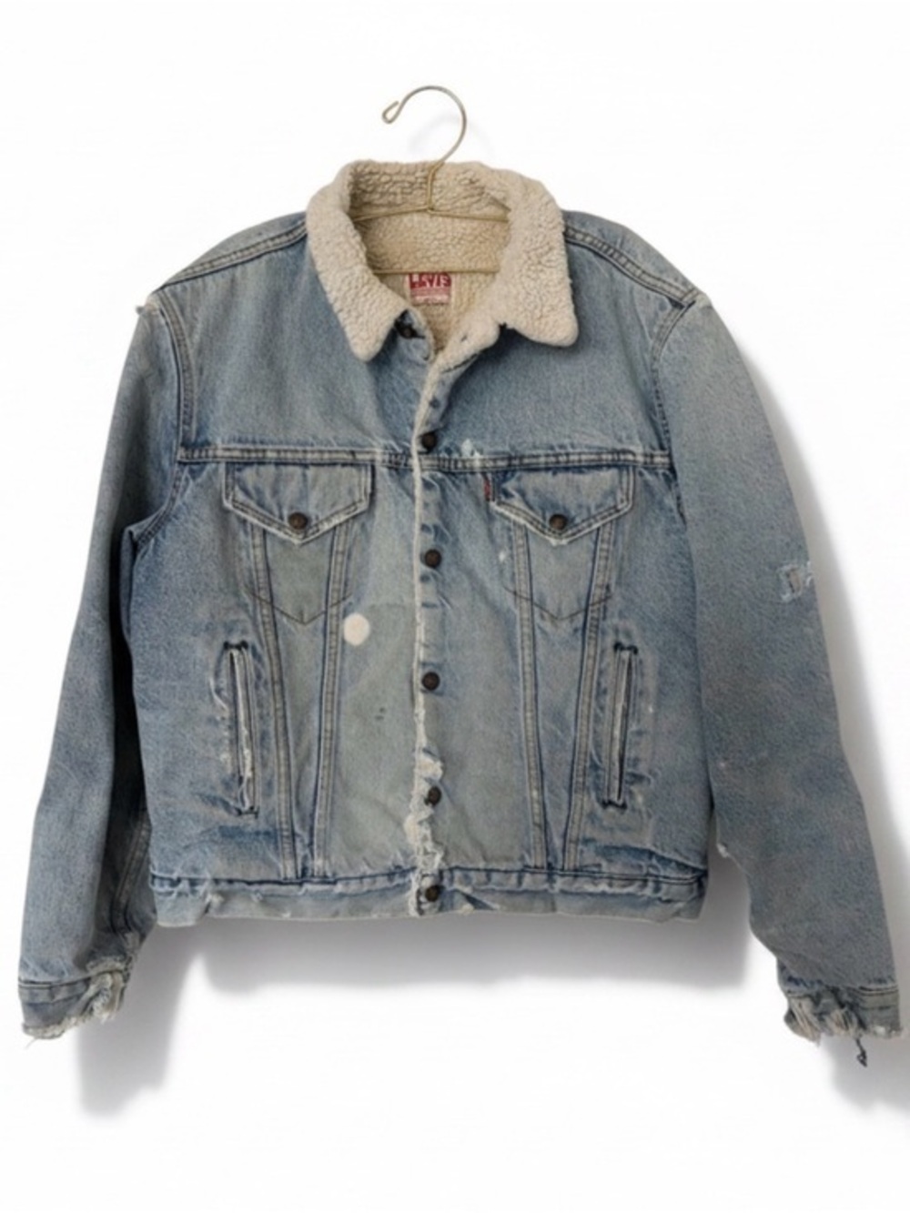 Vintage Levi’s Sherpa Lined Denim Trucker Jacket 44L USA Made Distressed